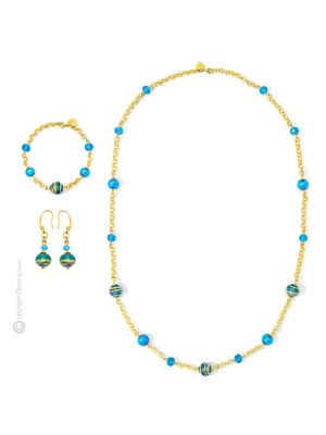 FASCIA 4 Schmuckset Damen Luxus Schmuck Muranoglas 24k Blattgold mundgeblasene Glasperlen