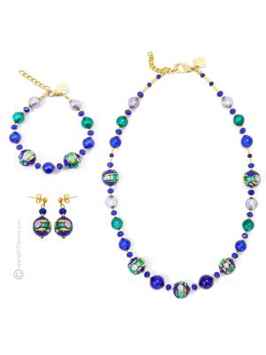 FIORE 30 Schmuckset Damen Luxus Schmuck Murano Glas 24k Blattgold mundgeblasene Glasperlen