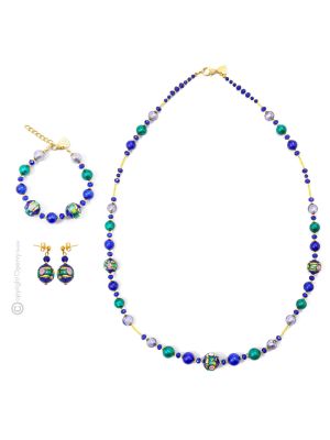 FIORE 31 Schmuckset Damen Luxus Schmuck Muranoglas 24k Blattgold  mundgeblasene Glasperlen