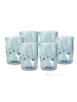 BICCHIERI BIBITA GOCCIA Set 6 Getränkgläser authentisches mundgeblasenes Murano-Glas mit Murrine und 925er Blattsilber Made in Italy