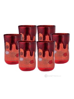 BICCHIERI BIBITA GOCCIA Set 6 Getränkgläser authentisches mundgeblasenes Murano-Glas mit Murrine und 925er Blattsilber Made in Italy