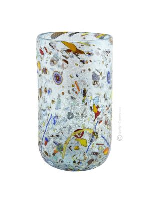 ARLECCHINO 104B Exklusive Vase Murano Glas Deko mundgeblasen 925 Blattsilber Murrine exklusiv