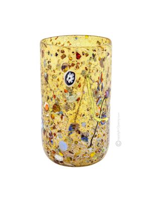 ARLECCHINO 104K Exklusive Vase Murano Glas Deko mundgeblasen 925 Blattsilber Murrine exklusiv