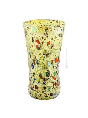 ARLECCHINO 208G Exklusive Vase Murano Glas Deko mundgeblasen 925 Blattsilber Murrine exklusiv