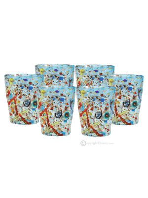 BICCHIERI BIBITA ARLECCHINO Set 6 Getränkgläser authentisches mundgeblasenes Murano-Glas mit Murrine und 925er Blattsilber Made in Italy