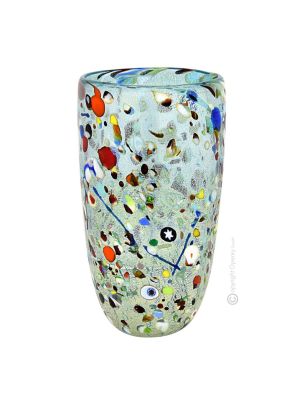 ARLECCHINO 66B Luxus Vase Murano Glas Deko mundgeblasen 925 Blattsilber Kunsthandwerk Murrine