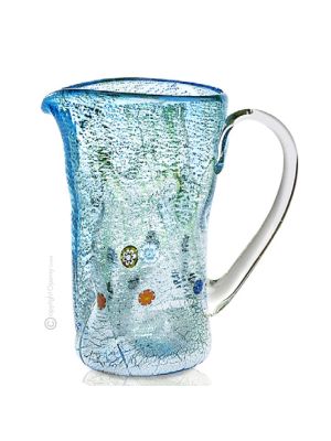 CARAFFA GOCCIA Karaffe Krug authentisches mundgeblasenes Murano-Glas mit Murrine und 925er Blattsilber