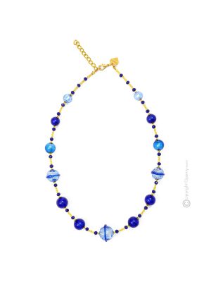 SATURNO Murano Glas Schmuck Kette Damen mundgeblasene Glasperlen 925 Silberblatt Perlenkette