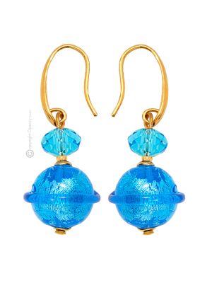 SATURNO Murano Glas Ohrringe Damen Luxus Schmuck mundgeblasene Glasperlen 925 Silberblatt