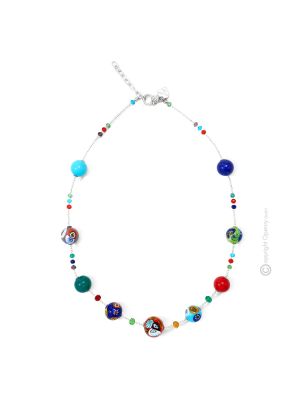 MILLEFIORI Murano Glas Kette Damen mundgeblasene Glasperlen Modeschmuck Murrine Perlenkette