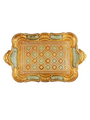 VASSOIO DORATO TAPPETO AZZURRO Holztablett Rechteckig Tablett Gold Hellblau Dekoration Holz Handarbeit Made in Italy