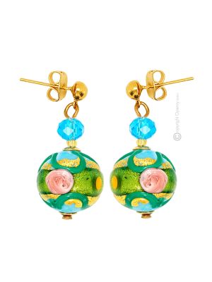 FIORE 4 Murano Glas Schmuck Ohrringe Damen 24k Goldblatt exklusiv elegant Modeschmuck