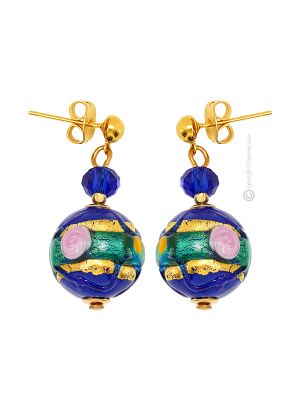 FIORE 8 Murano Glas Ohrringe Damen Luxus Schmuck 24k Goldblatt exklusiv Italienisches Design