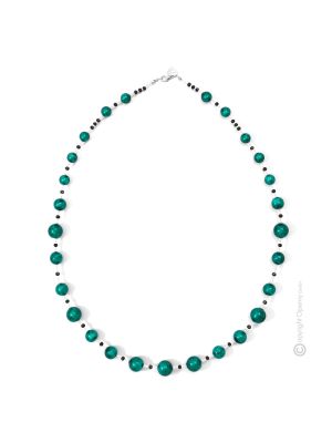 ONDA Murano Glas Kette Damen mundgeblasene Glasperlen Modeschmuck 925 Silberblatt Perlenkette