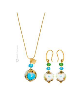 MARMO 78 Schmuckset Damen Murano Glas Schmuck mundgeblasene Glasperlen 24k Blattgold hochwertig