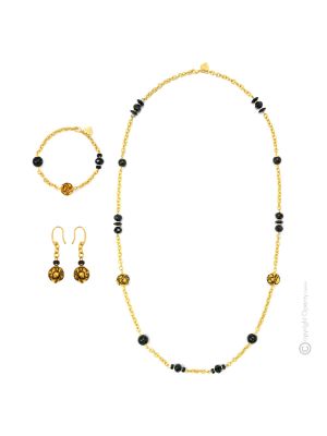 MERLETTO 40 Schmuckset Damen Luxus Schmuck Muranoglas 24k Blattgold mundgeblasene Glasperlen