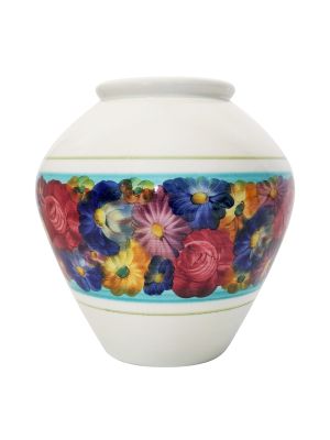 ROMBO Italienische Keramik Vase handgemacht Blumenmotiv handbemalt