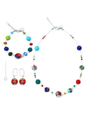 MILLEFIORI 6 Schmuckset Damen Muranoglas Schmuck mundgeblasene Glasperlen Murrine elegant