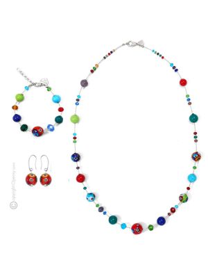 MILLEFIORI 7 Schmuckset Damen Murano Glas Schmuck mundgeblasene Glasperlen Murrine exklusiv