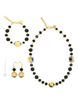 MIRHO 59 Schmuckset Damen Muranoglas Schmuck 24k Blattgold elegant mundgeblasene Glasperlen