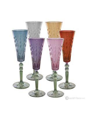 Set mit 6 authentischen handbemalten Flötengläsern aus hochwertigem Glas.