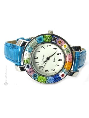 SPACE 1 Murano Glas Schmuck Damenarmbanduhr Lederarmband Venedig Stil stilvoll elegant