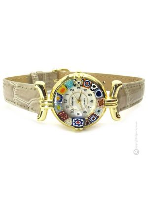 LADY ORO 8 Exklusive Damenuhr Muranoglas Schmuck Leder Armband elegant stilvoll exklusiv