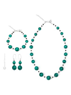 ONDA 34 Schmuckset Damen Muranoglas Schmuck 925 Silberblatt stilvoll mundgeblasene Glasperlen