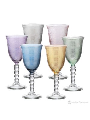 Set aus 6 authentischen handbemalten Wassergläsern mit Stiel aus hochwertigem Glas.