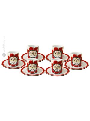 TAZZINE SOLE ROSSO Set 6 Espressotasse Kaffeetassen Keramiktassen mit Untertassen Keramik handgemacht authentisch Sizilien Made in Italy