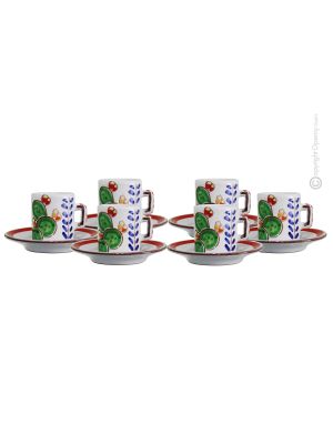 TAZZINE CACTUS Set 6 Espressotasse Kaffeetassen Keramiktassen mit Untertassen Keramik handgemacht authentisch Sizilien Made in Italy