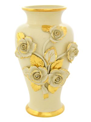 BRIOSO  Italienische Keramik Vase handgemacht 24k Goldfarbe Barockstil handbemalt