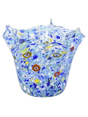 FAZZOLETTO ARGENTO MACETE Murano Glas Schale Vase Blattsilber 925 Murrine Made Italy