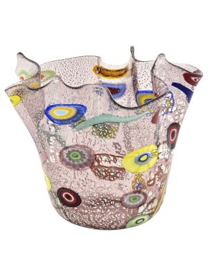 FAZZOLETTO ARGENTO MURRINE Murano Glas Schale Vase Blattsilber 925 Murrine Made Italy