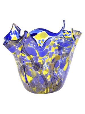 FAZZOLETTO MACCHIE FILI NERI Murano Glas Schale Vase Blattgold 24K Made Italy Handarbeit