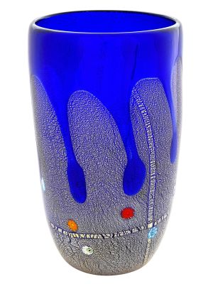 GOCCIA 97A Exklusive Vase Murano Glas Deko mundgeblasen 925 Blattsilber wertvoll Venedig Stil