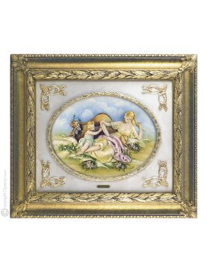 PASTORAL SZENE MUTTER MIT KIND Bild Basrelief Flachrelief Porzellan Capodimonte Made in Italy